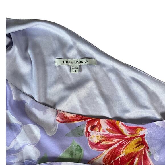 NWT Julia Jordan Floral Print One Shoulder Short Sleeve Asymmetrical Midi SZ 14 - Picture 7 of 11